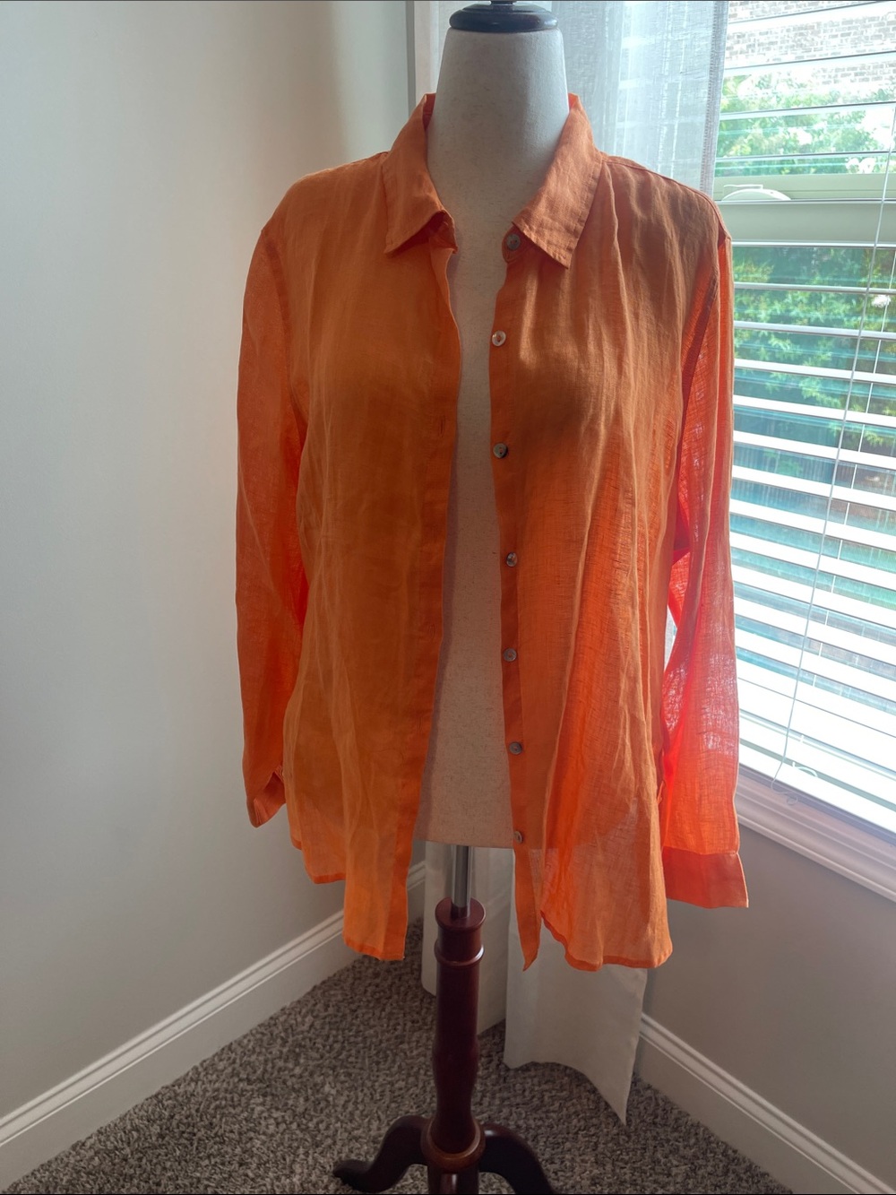 Women’s linen Lightweight Orange Button-Up Shirt